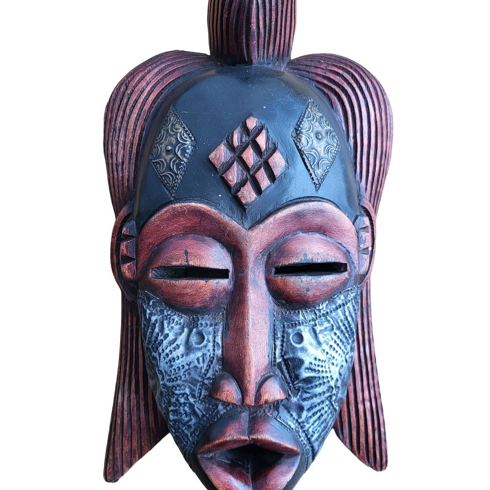 Handcrafted Tribal Mask Wall Art - Black and Brown